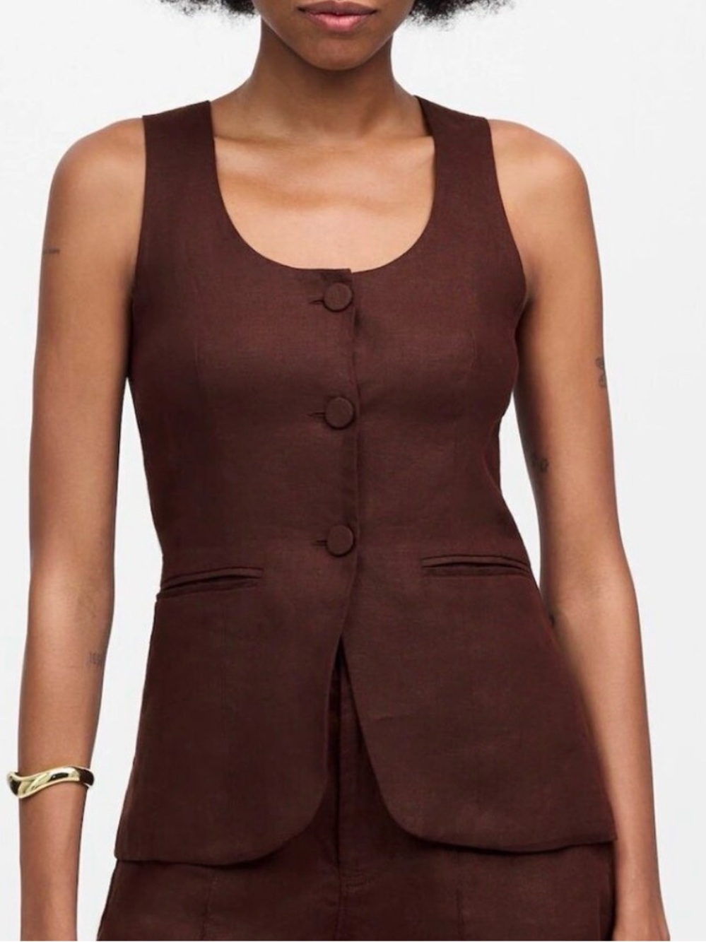 Madewell linen scoop Neck cutaway vest in chocolate raisin size 2